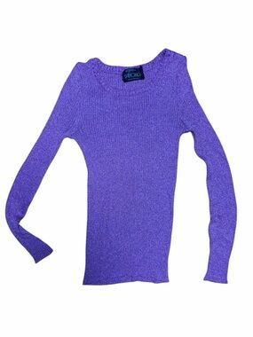 Shimmer Purple Ribbed Long-Sleeve Sweater-90’s very sheer and stretchy
